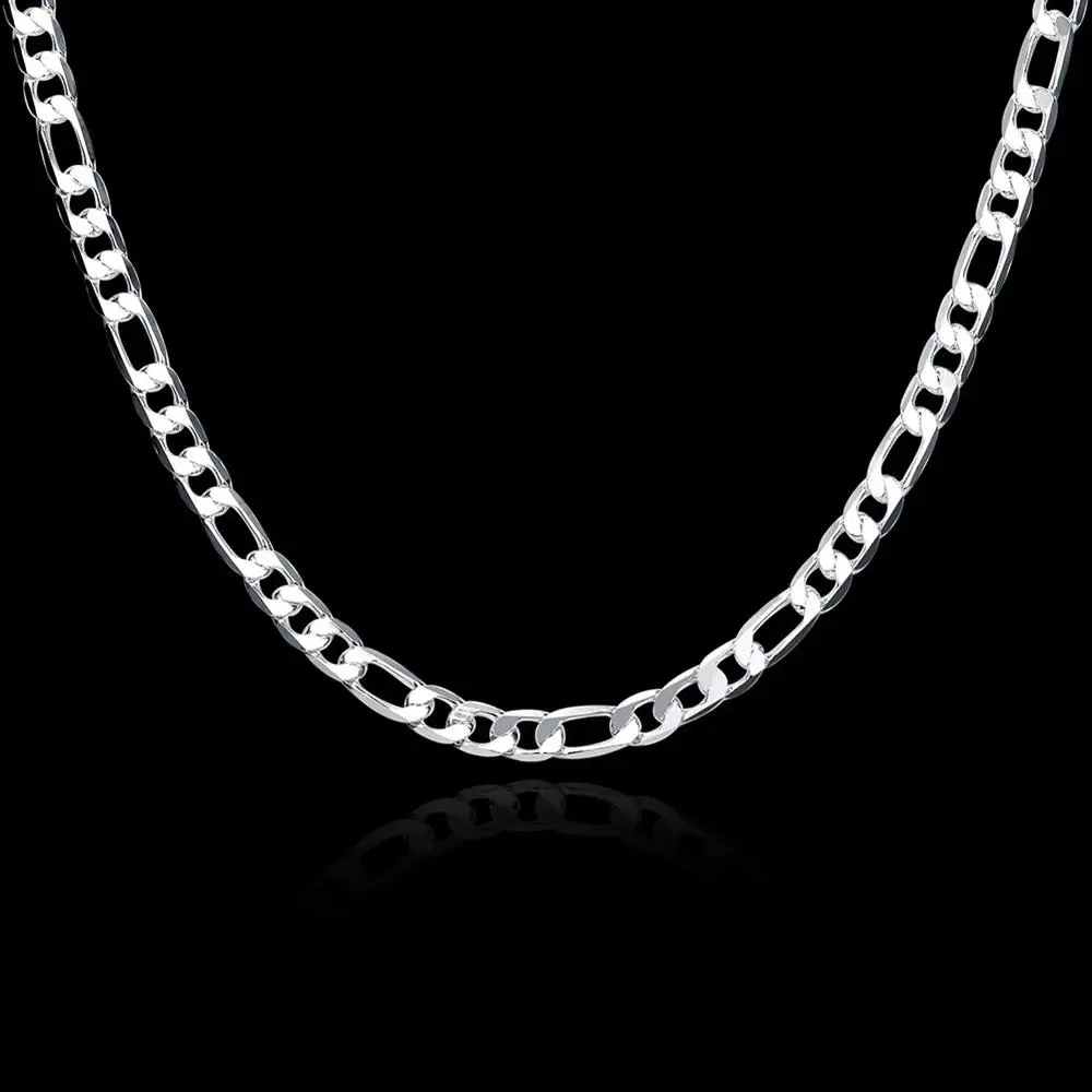 N032 6MM Figaro Chain 20inch Wholesale Fashion silver plated jewelry fine chain pendant necklace lady gift classic hot figaro | Украшения и