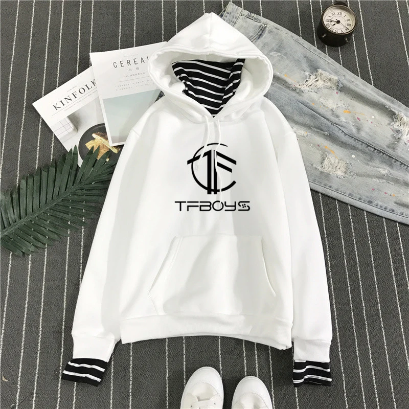 Модные толстовки Tfboys Kpop с имитацией двух предметов толстовка длинными рукавами