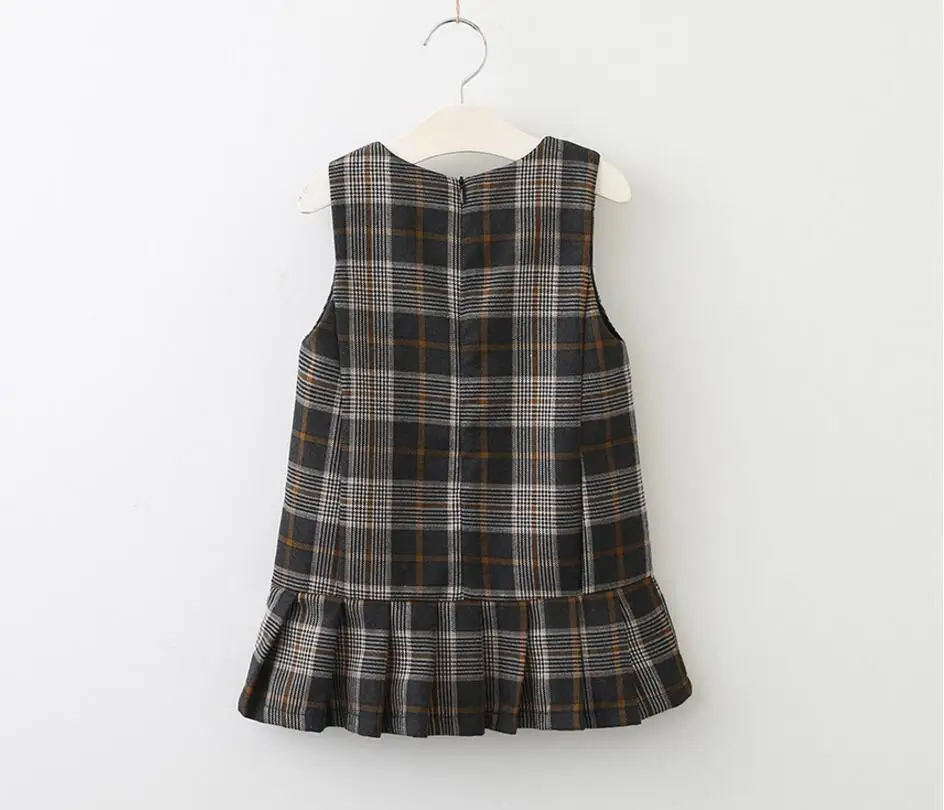 Новые осенние детские Обувь для девочек клетчатый жилет Платья женщин принцесса