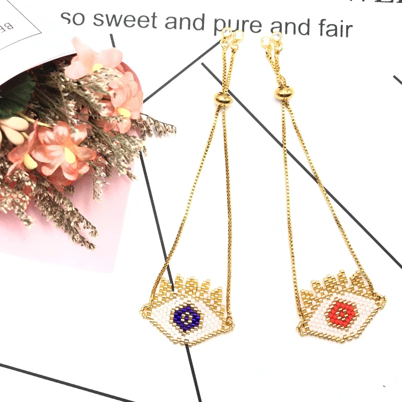 Fairywoo Evil Eye Bracelets New Fashion Lucky Woman Gothic Charm Handmade Miyuki Bracelet Adjustable Gold Chain Gift | Украшения и