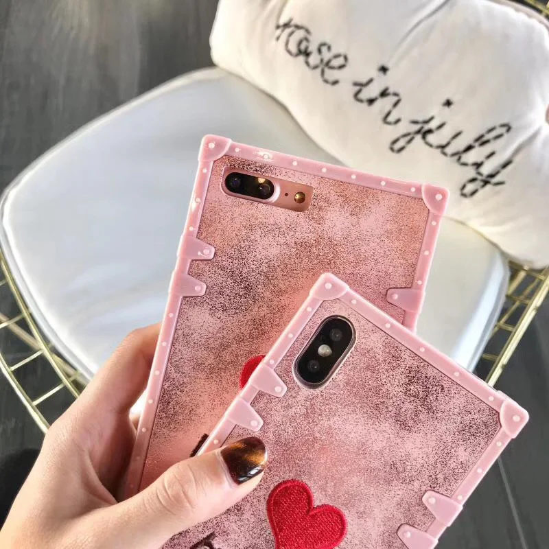 Роскошный блестящий квадратный чехол для телефона с сердцем iPhoneX 6 6S 7 8 Plus