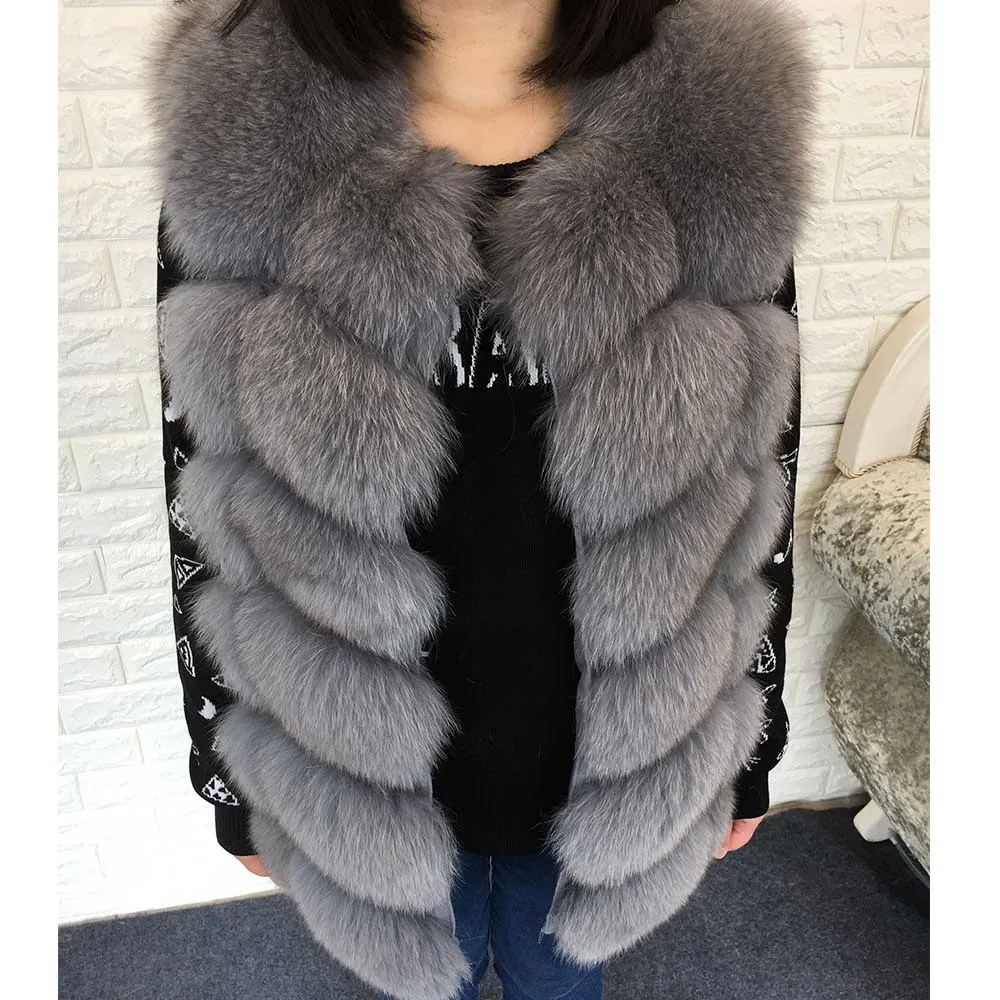OFTBUY Новинка года на весну и зиму куртка для женщин натуральный натуральным лисьим Мех животных жилет пальто без рукавов толстые теплые уличн - Цвет: 70cm long-23-0