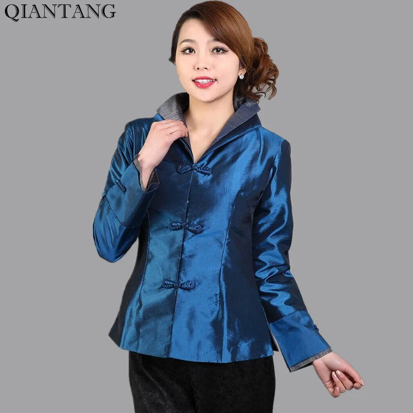 Высококачественная темно синяя Весенняя женская куртка классическое шелковое
