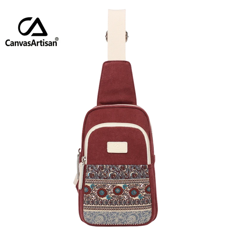 wine red Canvasartisan наивысшего качества Мужская Холст Грудь Сумки Ретро стильная сумка через плечо для обувь для мужчин и женщин путешествия нагрудная сумка пара стиль - Цвет: wine red