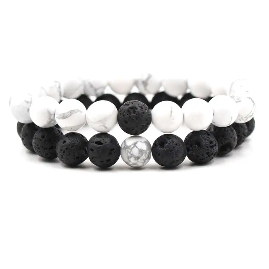 

8mm White Turquoises Lava Stone Couple Bracelet Natural Stone Handmade Beaded Women Men Jewelry Yoga Bracelets Pulsera Wholesale
