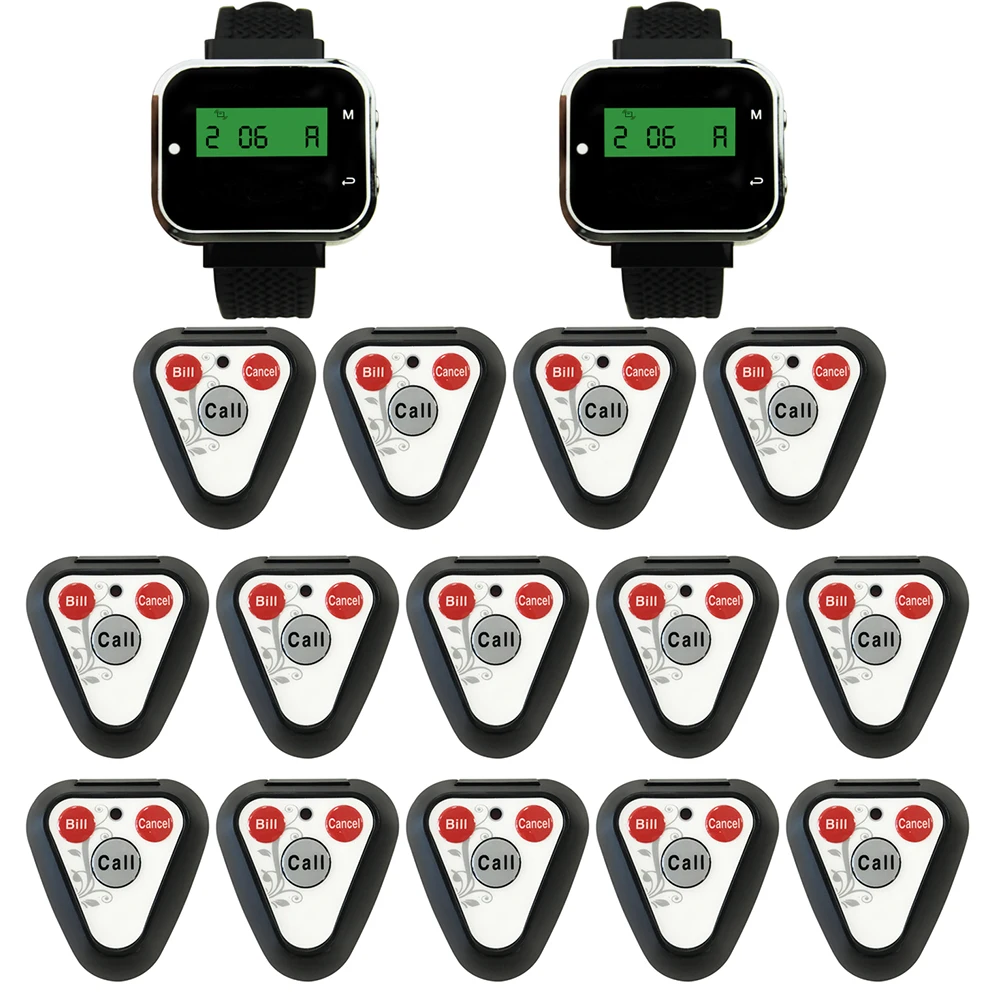 

JINGLE BELLS functional wireless calling system (14 call buttons+2 watch pager receiver) restaurant equipment transmitter button