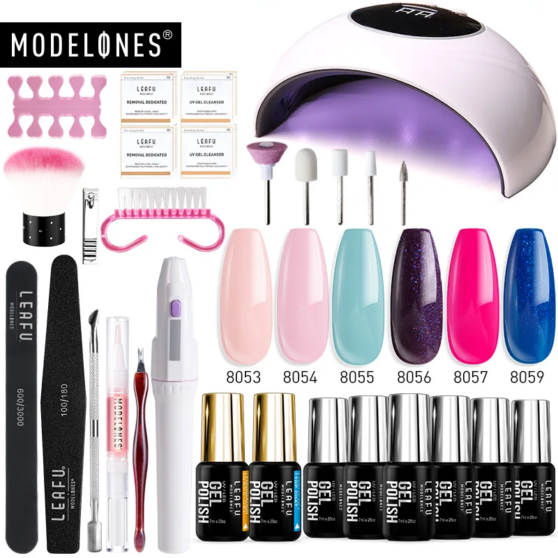 nail set with drill Modelones 21 шт/лот Светодиодная лампа Сушилка для ногтей Гель-лак Инструменты Наборы замочить от основания верхние наборы для ногтей электродрель Гвоздь Набор инструментов - Цвет: nail set with drill