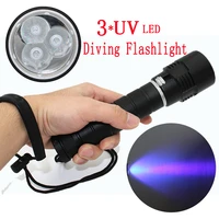waterproof 10w ultraviolet 3 x uv led light lantern diving flashlight purple light lamp torch use 22650 battery