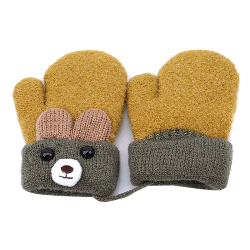 Hot Sale Children Girls Boys Winter Cartoon Bear Patchwork Keep Warm Mittens Gloves 1-4 years | Детская одежда и обувь