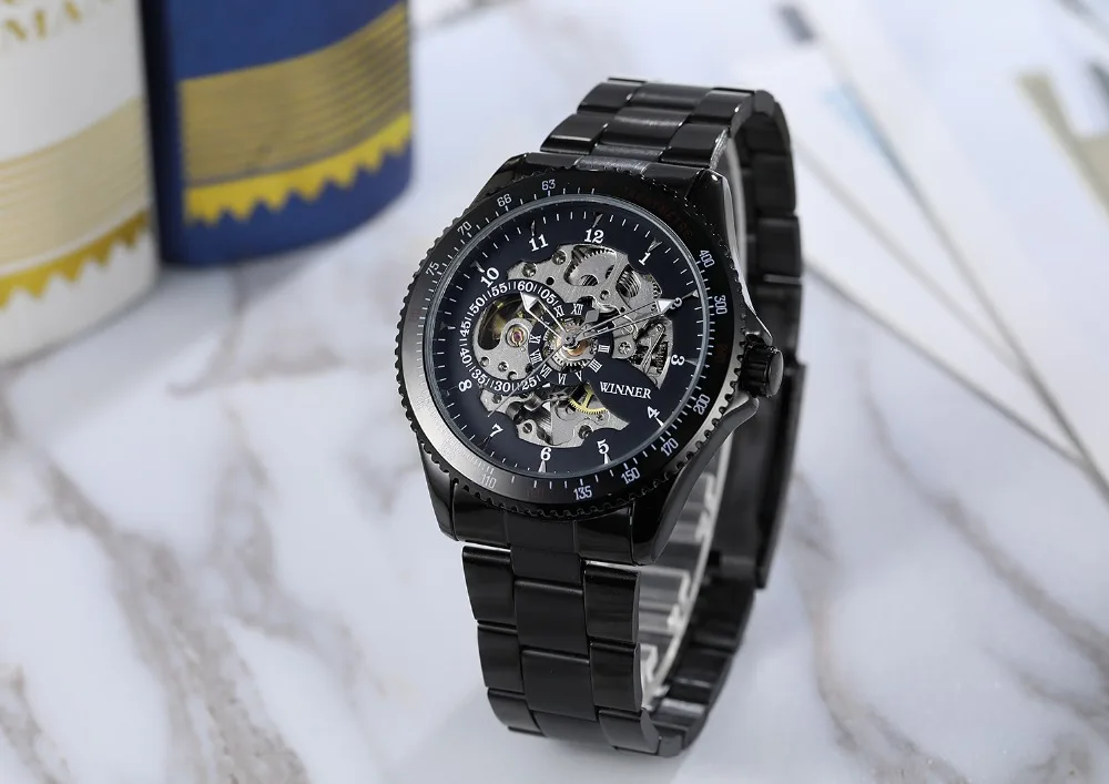 Победитель Для Мужчин Скелет автоматические механические часы Мода