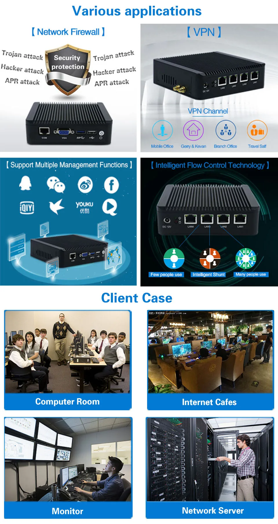 Minisys 4 Lan pfsense minipc Intel atom E3845 четырехъядерный мини itx материнская плата linux брандмауэр компьютер хост машина Поддержка AES-NI