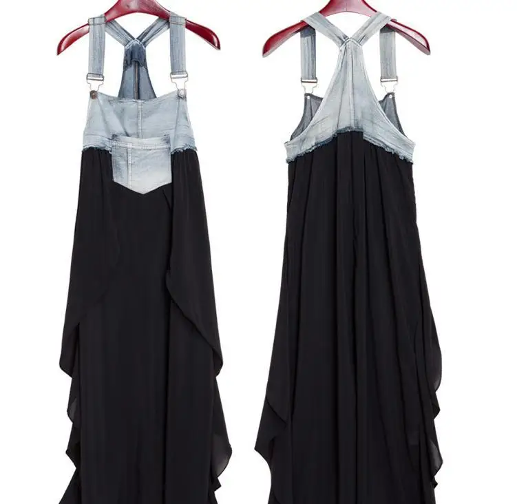 Новые модные джинсовые комбинезоны для девочек черные шифоновые длинные летние