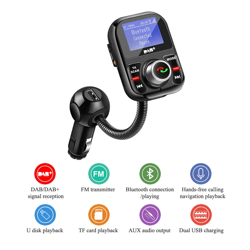 JaJaBor автомобильное DAB цифровое радио в автомобиле с fm-передатчиком Bluetooth Handsfree Kit цифровое аудио вещание поддержка воспроизведения папки