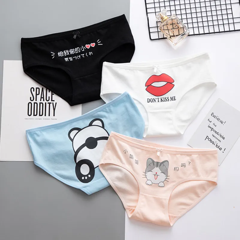 Трусики женские хлопковые с рисунком красных губ милое нижнее белье для девушек