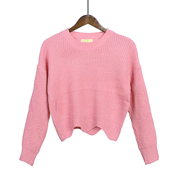 Женский трикотажный свитер с круглым вырезом и длинным рукавом | Женская одежда