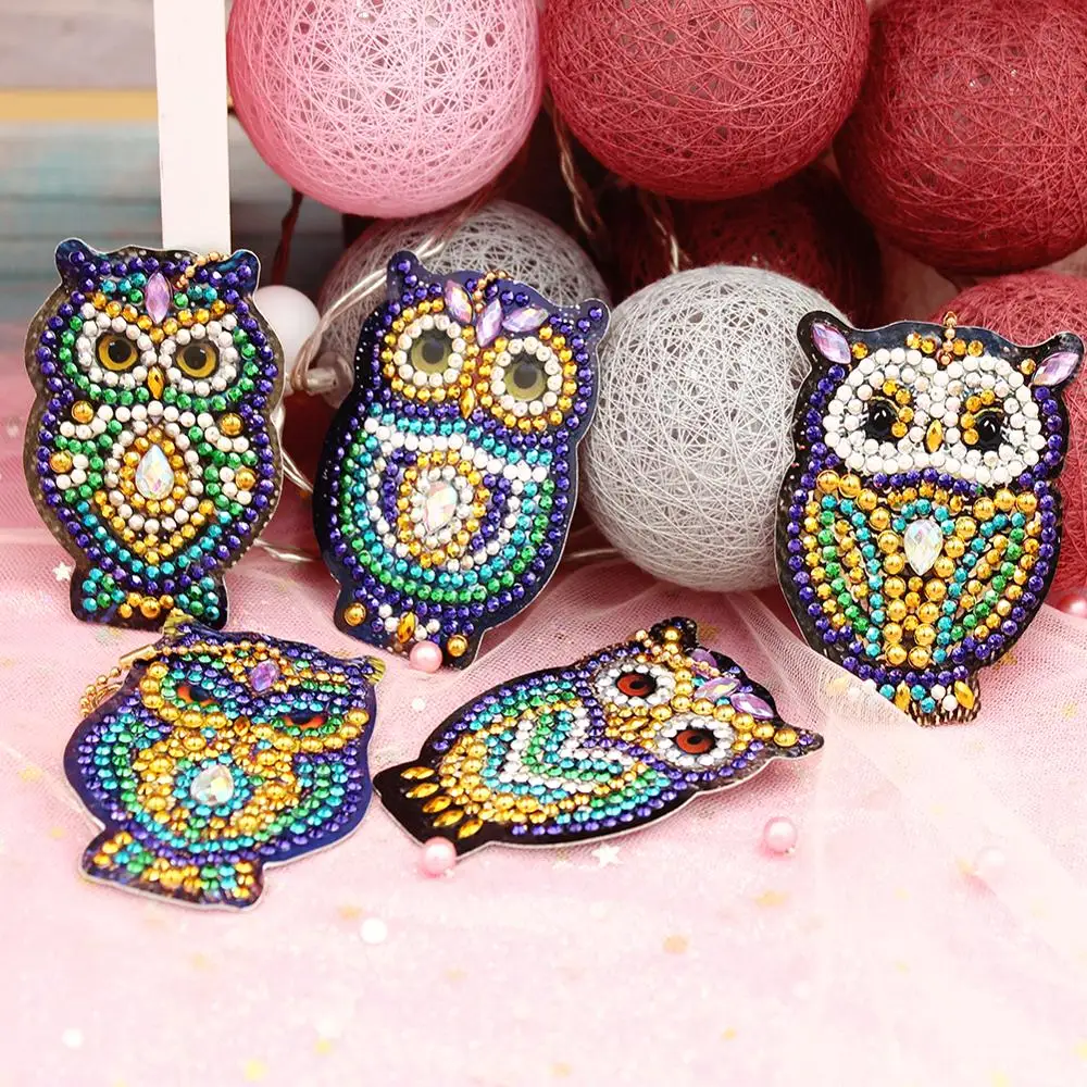 

5Pcs Cute Cartoon Owl Daimond Painting Keyring DIY Drill Diamond Decoration Keychain for Girls Women Handbag Decor Hanging Kits
