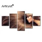 5 шт., модульный холст, настенная живопись, красивая женская картина для волос с рамкой, изображение HD, печать на холсте для спальни, домашний декор