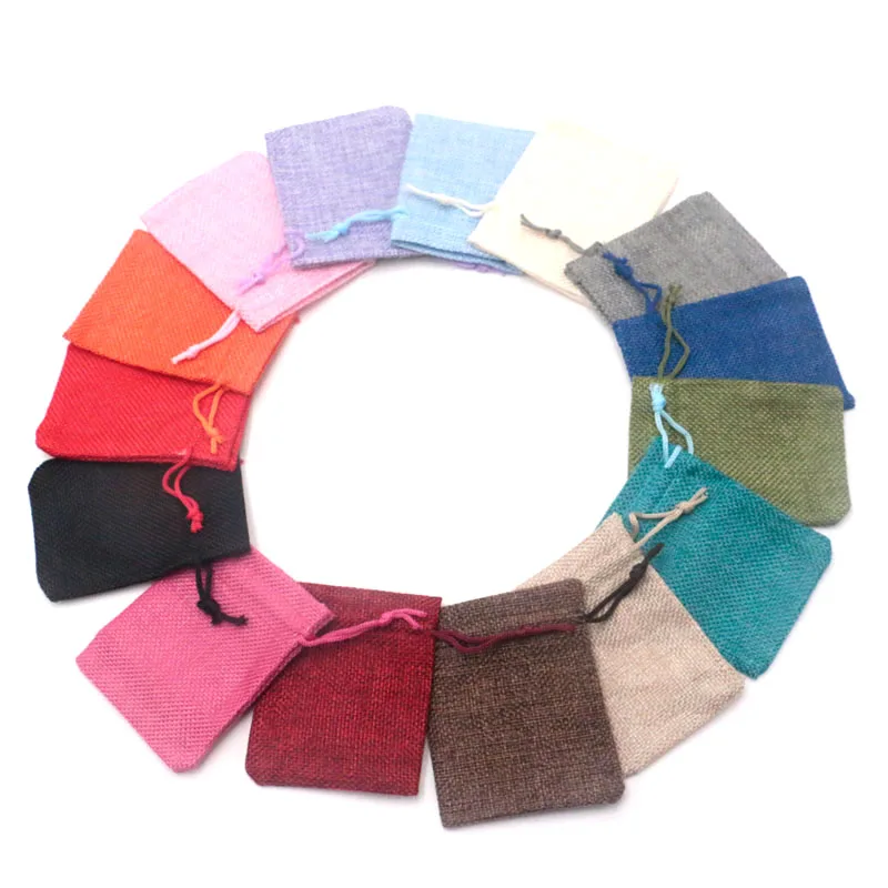 

Fashional 50PCS Colorful Christmas Pattern Party Wedding Favor Hessian Burlap Jute Gift Bags Can be Customized Jewelry Box 7x9