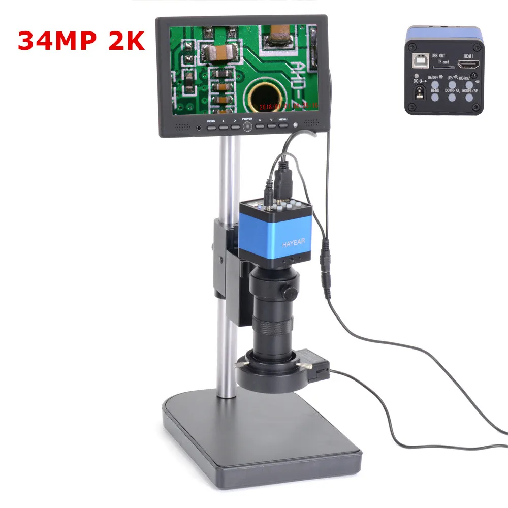 Hayear 34MP 60FPS HDMI USB цифровой промышленный микроскоп камера набор 100X зум C mount объектив