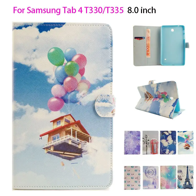 Модный силиконовый чехол книжка с рисунком для Samsung Galaxy Tab 4 8 0 T330 T331 T335|for samsung galaxy