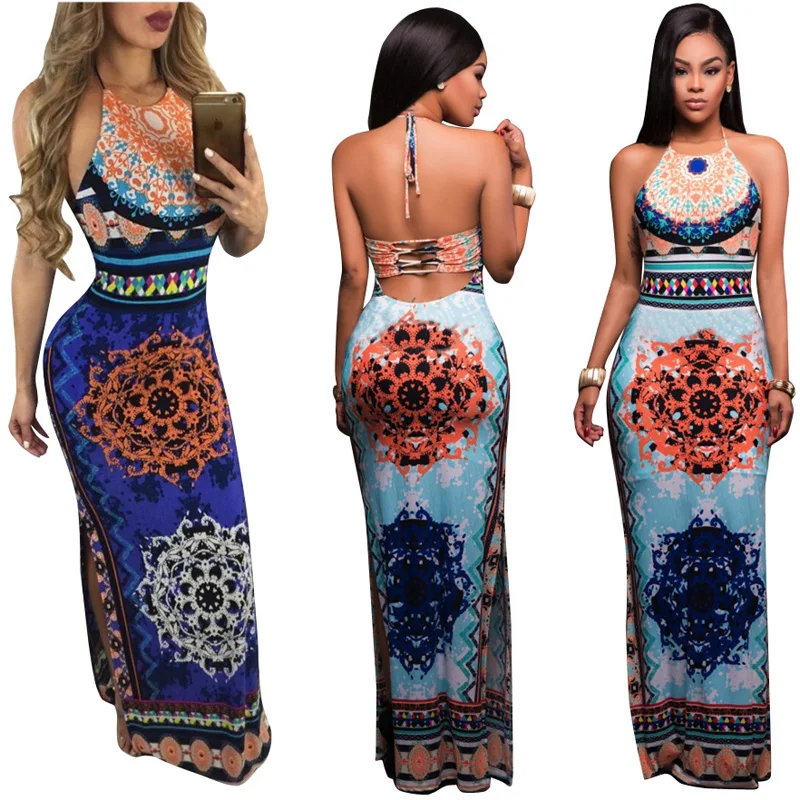 Новый bodycon платья для женщин лето бинты Макси 2017 синий с плеча цветы hollow назад