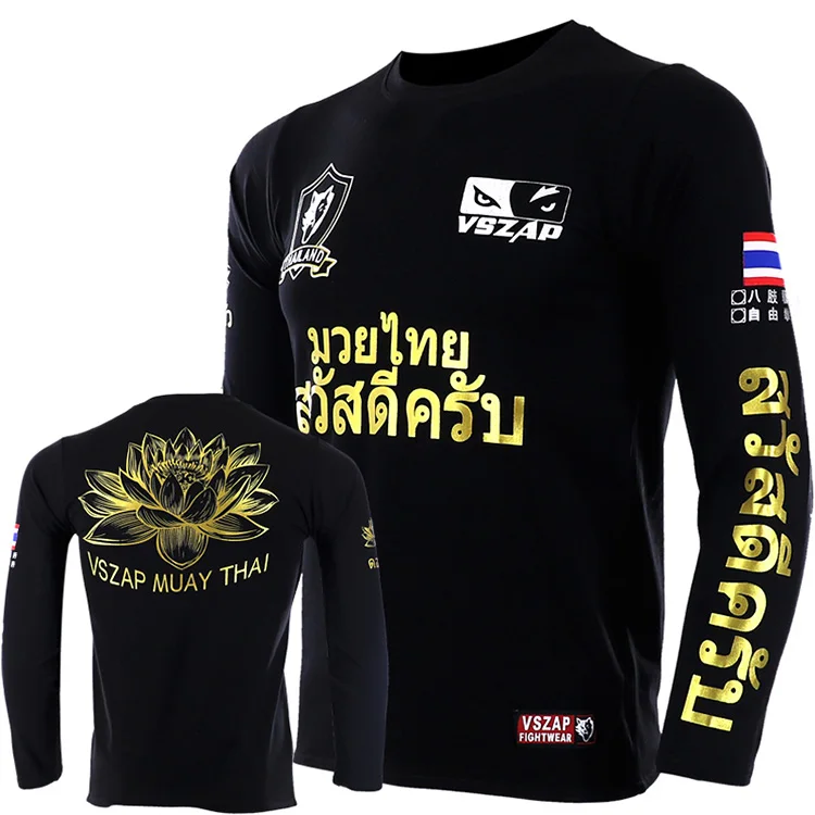 

VSZAP THAI lotus MUAY THAI fighting MMA sports broadcast seeking long-sleeve T-shirt tiger fitness fight