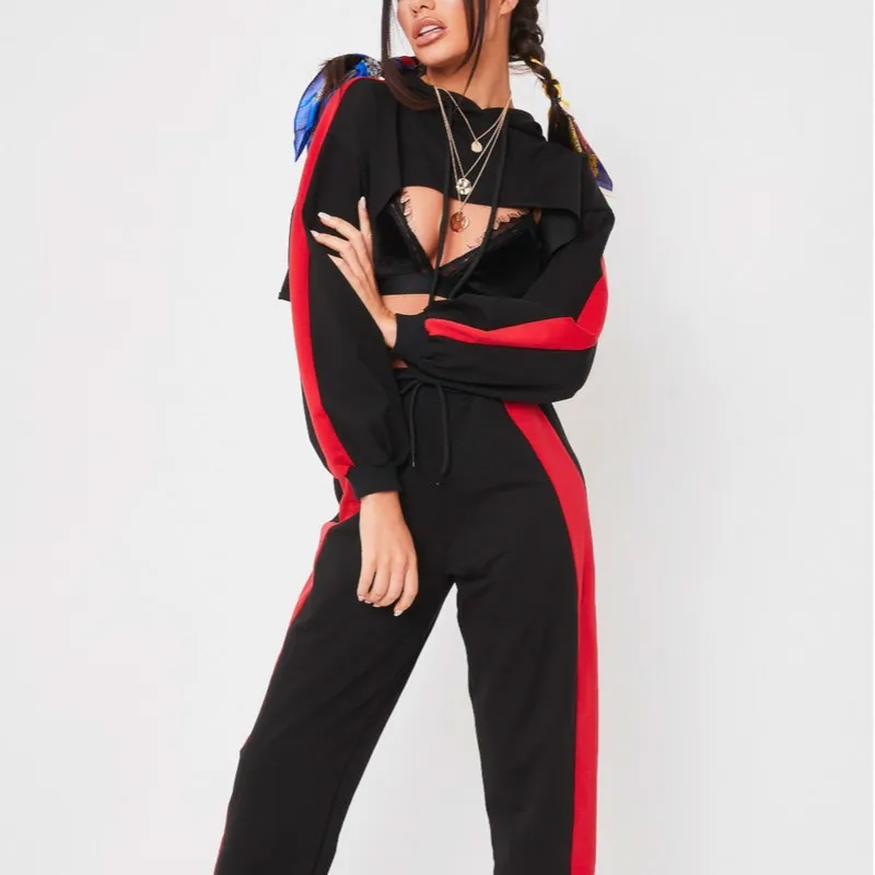 Loneyshow женские костюм Мода с капюшоном топ и длинные штаны комплект из 2 частей