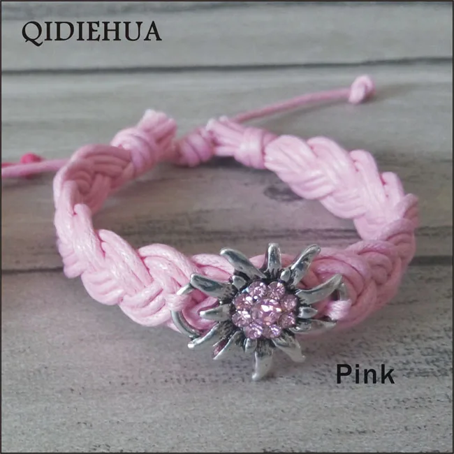 pink QIDIEHUA, серебряный цвет, ручной работы, Edelweiss браслеты и браслеты, регулируемые, счастливые, разноцветные, ручной работы, браслеты дружбы для женщин - Окраска металла: pink