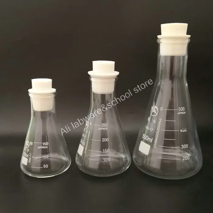 1PC 50ml-3000ml Glass Big mouth Triangle Flask with Silicone plugs Laboratory Equipment Conical flask Silica gel plug | Канцтовары для
