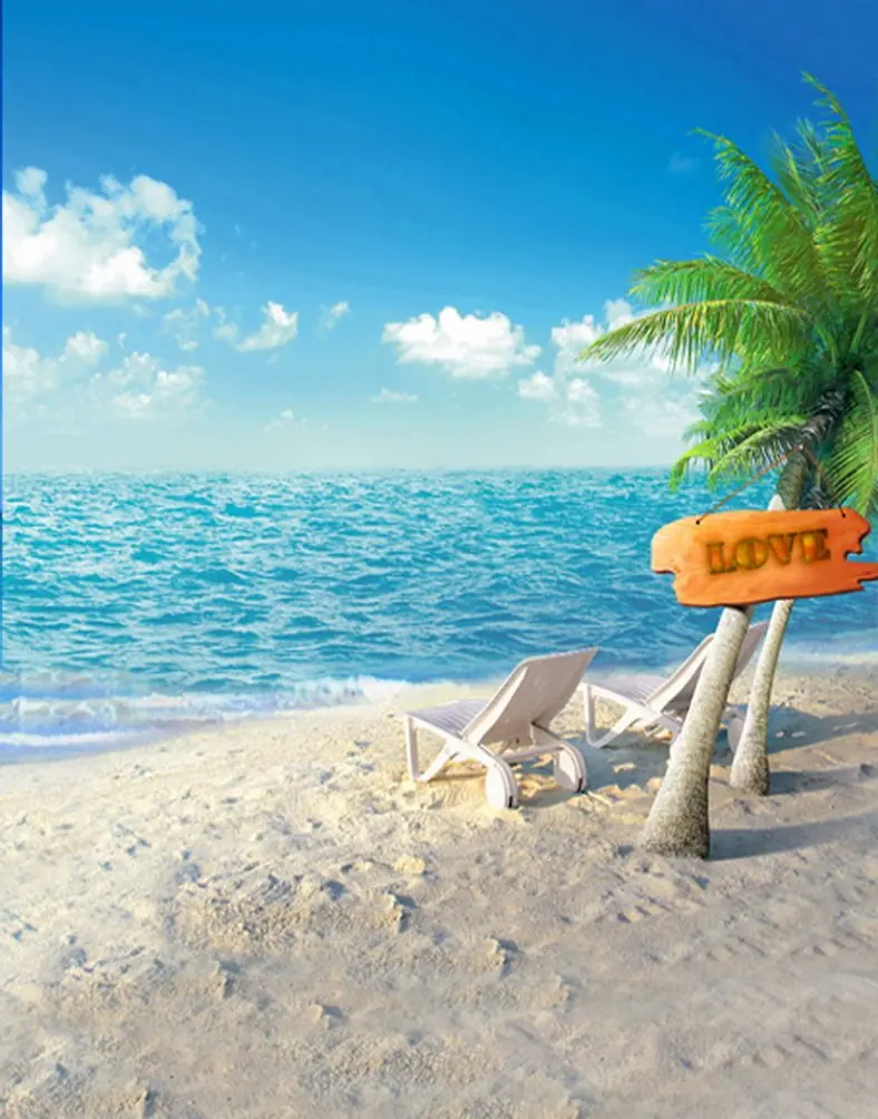 

5x7ft Sea Beach Love Coconut Tree Photography Backdrops Photo Props Studio Background