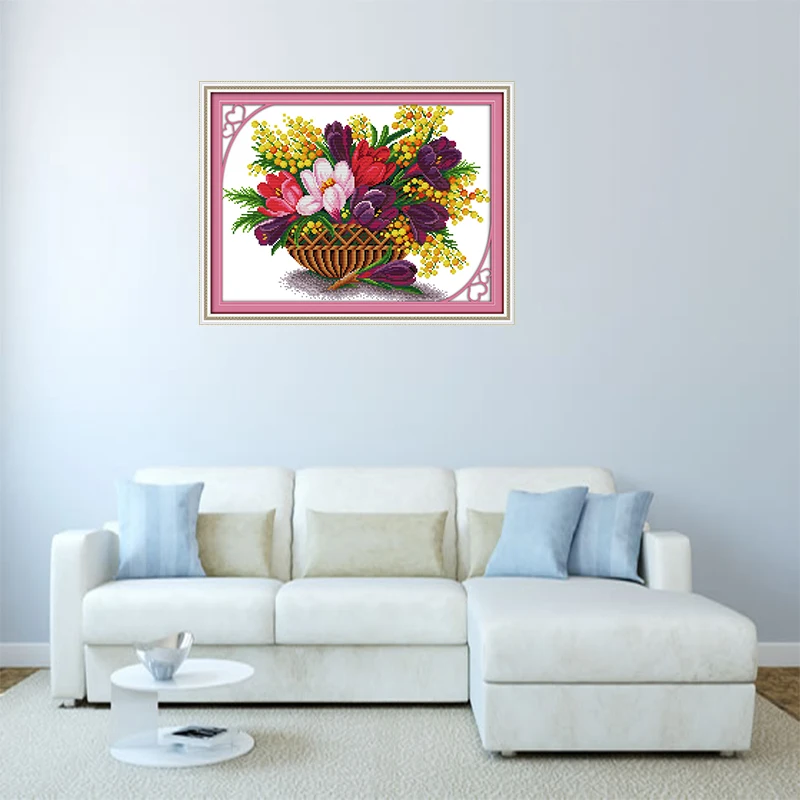 Joy SundayMagnolia Beautiful Flower Basket Hand Embroidery DMC Spiraea Small Cross Stitch Kit Wall Furniture Decoration Painting | Дом и сад