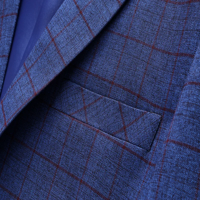 Синий клетчатый новый деловой Модный повседневный Пиджак Приталенный осенний