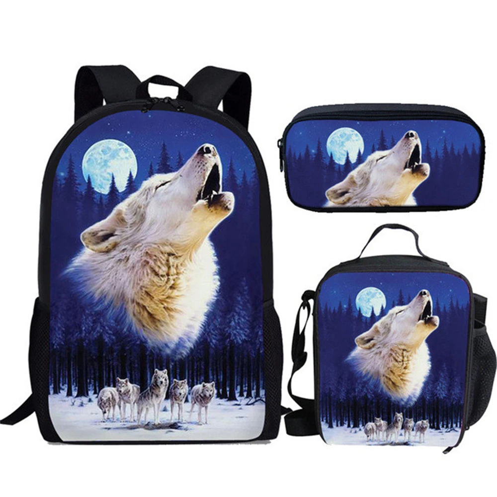 

Cutomize School Bags 3set 3D Cool Wolf Printed Orthopedic Satchel Backpacks School Bag For Teenagers Girls Rucksack Mochilas New