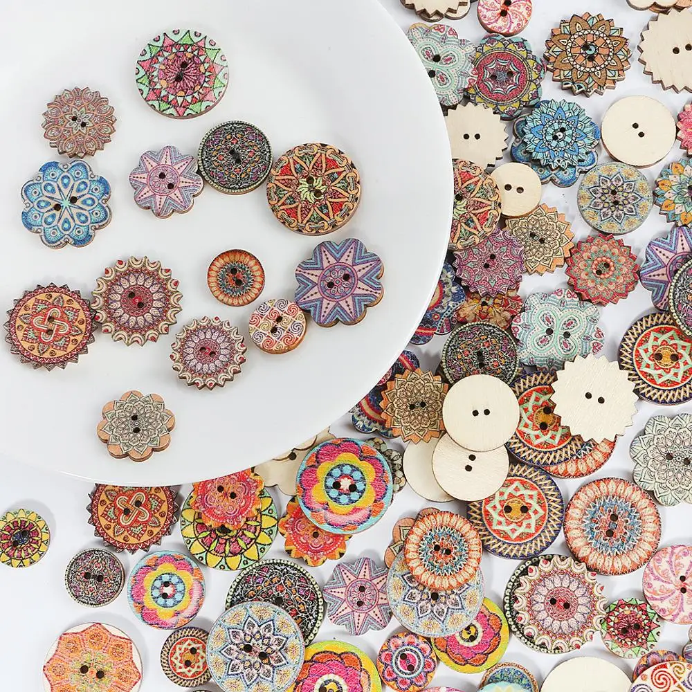 50pcs 15/20/25mm Natural Wooden Buttons Round Gear Spiral Sewing Button Scrapbooking 2 Holes Accessories For DIY Baby Pacifier