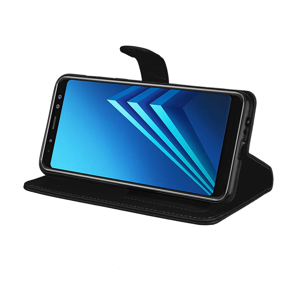 Чехол книжка из искусственной кожи с отделением для карт 5 6 дюйма Samsung Galaxy A8 2018