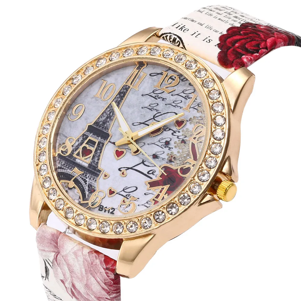 Aimecor Fashion Bohemian Wind Vintage Paris Eiffel Women watch women Crystal Leather Quartz Wristwatch ladies 68 | Наручные часы