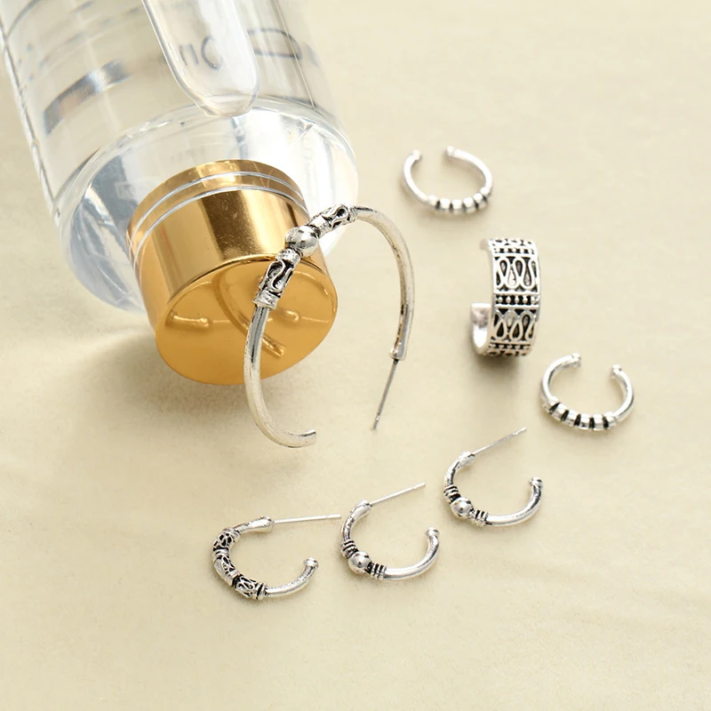 Винтажные серьги набор Aros Mujer Oreja древние ретро серебряные панк кольца клипсы для