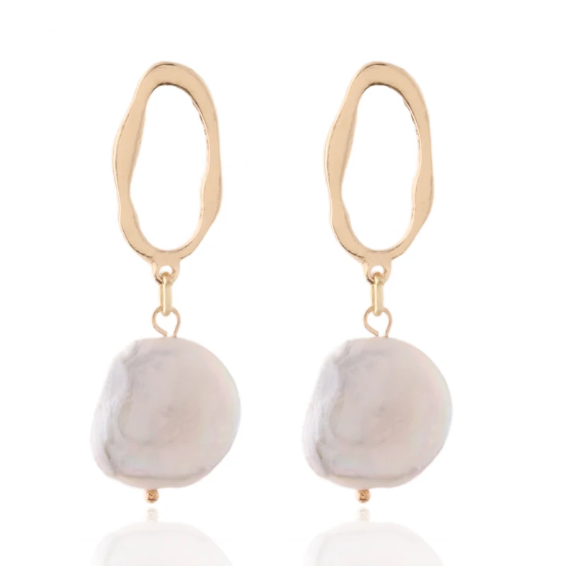 pearl 5 NeeFuWoFu Orecchini NEW Geometric Genuine Pearl Drop Earrings for Women Handmade Gold Hollow Freshwater Pearl Pendant Dangle Ear - Окраска металла: pearl 5