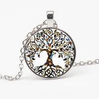 fashion retro life tree art pattern pendant necklace jewelry charm glass religious long chain sweater accessories women gifts