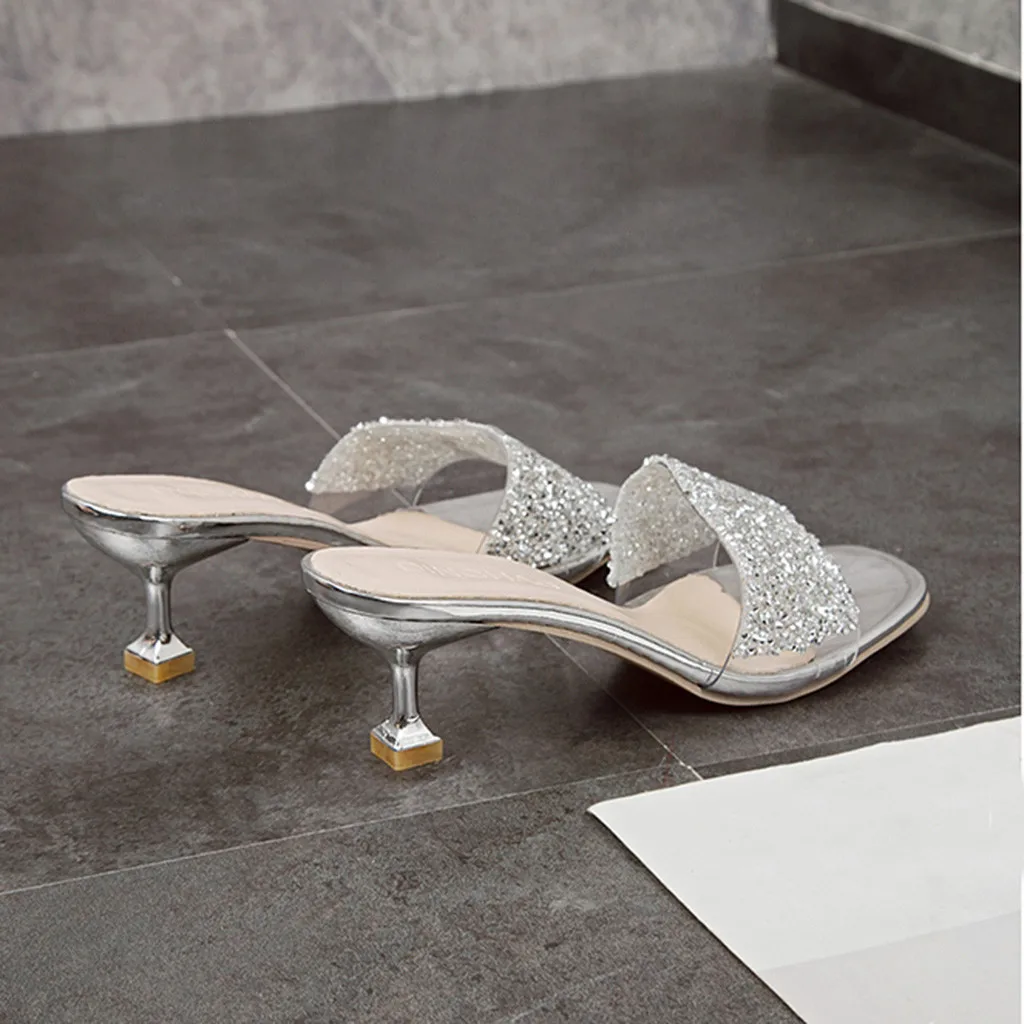 YOUYEDIAN/женские шлепанцы; коллекция года; шикарные летние шлепанцы на тонком каблуке; классические черные женские шлепанцы; цвет золотой, серебряный; Повседневная обувь для вечеринок