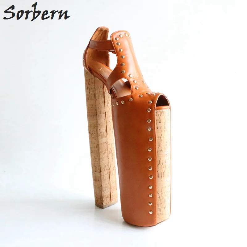 Sorbern/коричневые туфли лодочки на массивном высоком каблуке более 30 см женские с