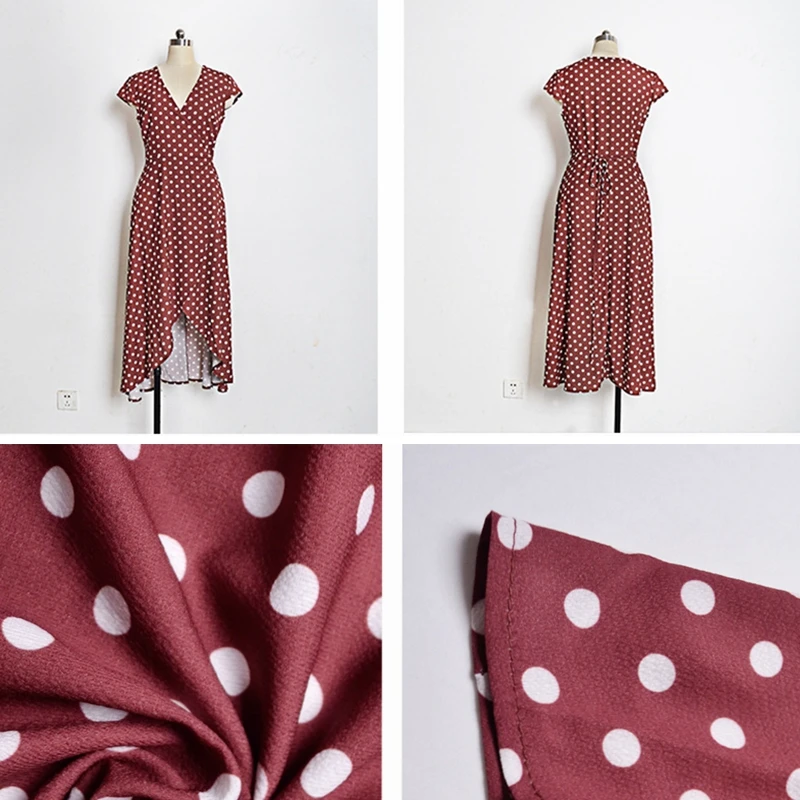 Летнее платье в горошек винтажное миди женское с запахом повседневные длинные