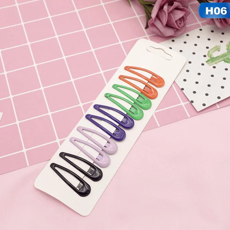 H06 10 шт., детские цветные маленькие заколки, не скользящие металлические заколки BB, детские заколки для волос, заколка для девочек, головные уборы, заколки - Цвет: H06