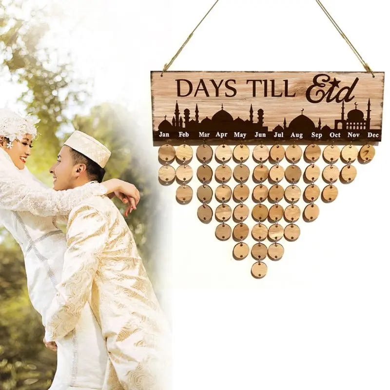 1 Set Eid Mubarak Natural Wood Countdown Board Count Down Calendar Muslim Ramadan Islam Notes Pad Reminding Card Wall Decoration | Дом и сад