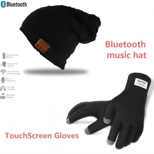 Hat-TouchGloves Рождественский подарок, зимний спортивный умный беспроводной Bluetooth 4,2 гарнитура, вязаные шапки, наушники, Bluetooth, модный музыкальный плеер, шапка, наушники - Цвет: Hat-TouchGloves