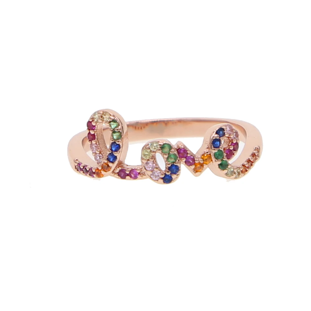 rose gold fashion jewelry classic love letter ring for valentines gift paved rainbow colorful cz rings | Украшения и аксессуары