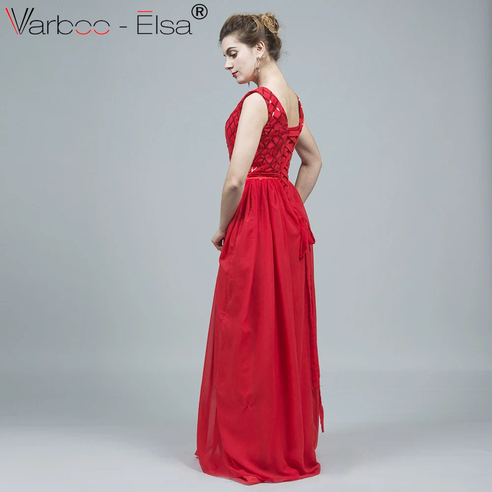 VARBOO_ELSA Red Glitter Sequine Chiffon Formal Gown 2018 Hot Sale Cheap Long Prom Dress In Stock Evening vestidos de festa | Свадьбы и