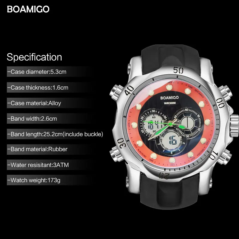 Мужские спортивные аналоговые часы с резиновым ремешком 2 часовых пояса|Мужские