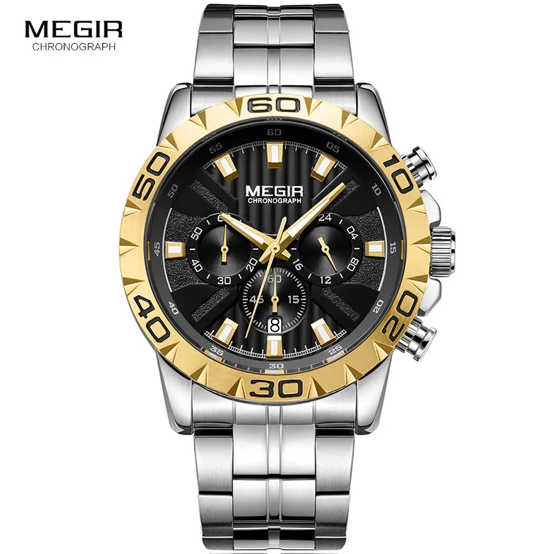MEGIR Men's Business Chronograph Quartz Watches Waterproof Luminous Army Wristwatch Watch Man Relogios Masculino Clock 2087 Gold |