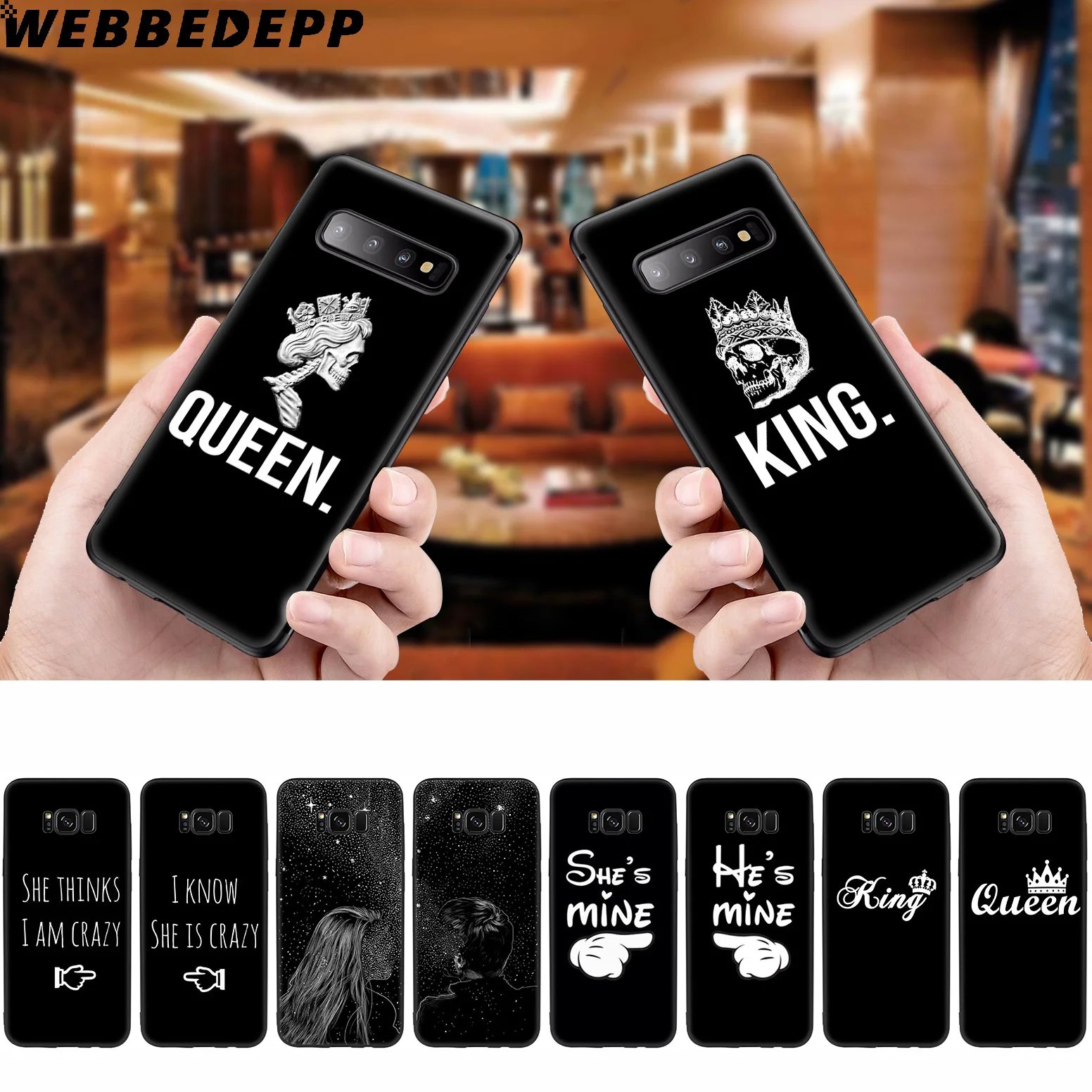 WEBBEDEPP Queen &amp King Couple Soft Case for Samsung Galaxy S10 S10e S9 S8 Plus S7 S6 Edge J6 2018 Note 10 9 8 |